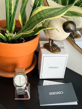 Seiko SNXF05K1 Rare White Grid Dial with Day Date Automatic Watch (SNXS79 Family